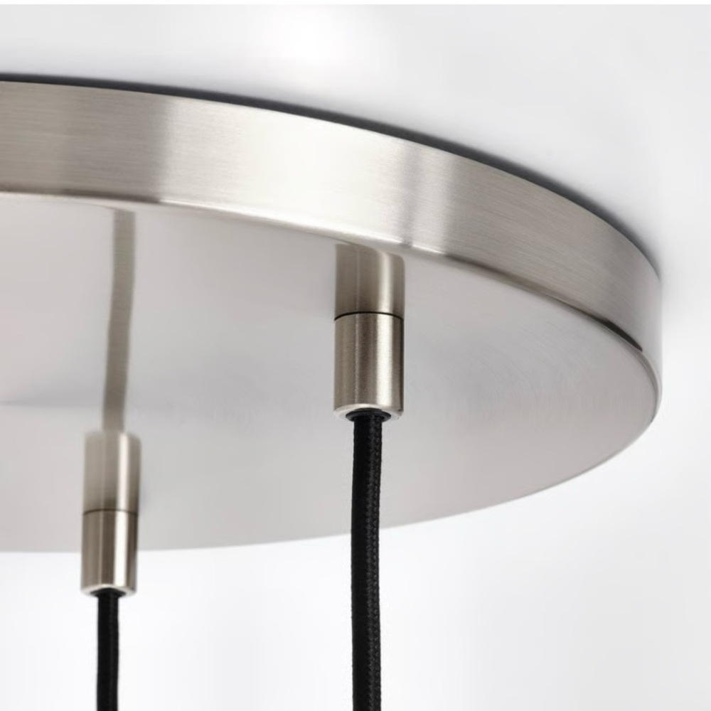 BNIB IKEA HÖGVIND Pendant lamp w/ 3 lamps, nickel/gray glass, 16" (3 Available) - Picture 9 of 10